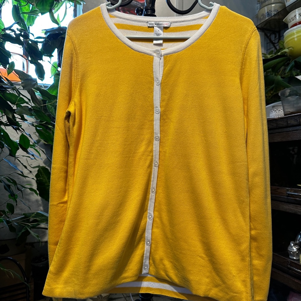 Isaac Mizrahi Yellow and White Cardigan Sweater